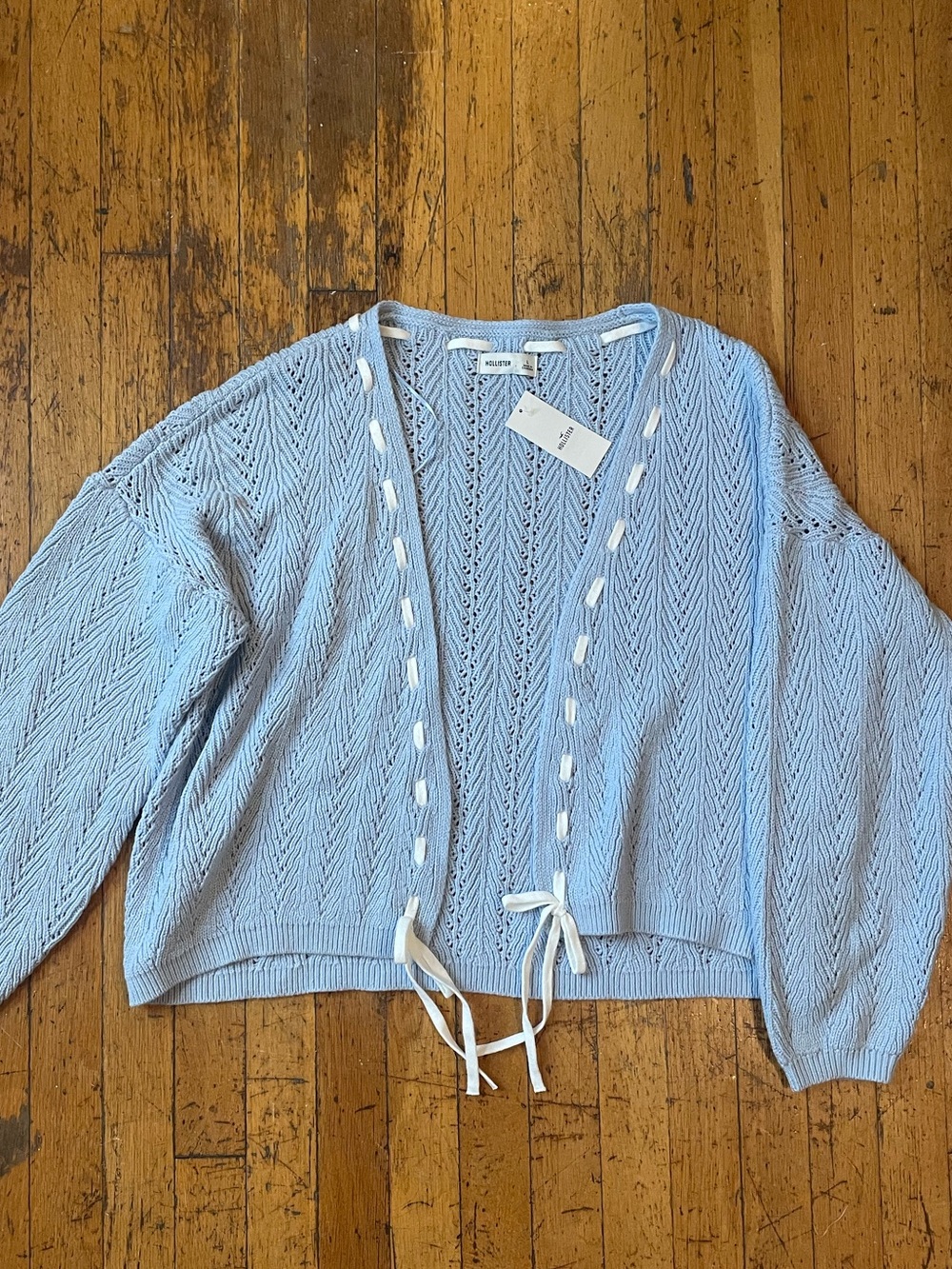 Hollister Powder Blue Open-Knit Tie-Front Cardigan